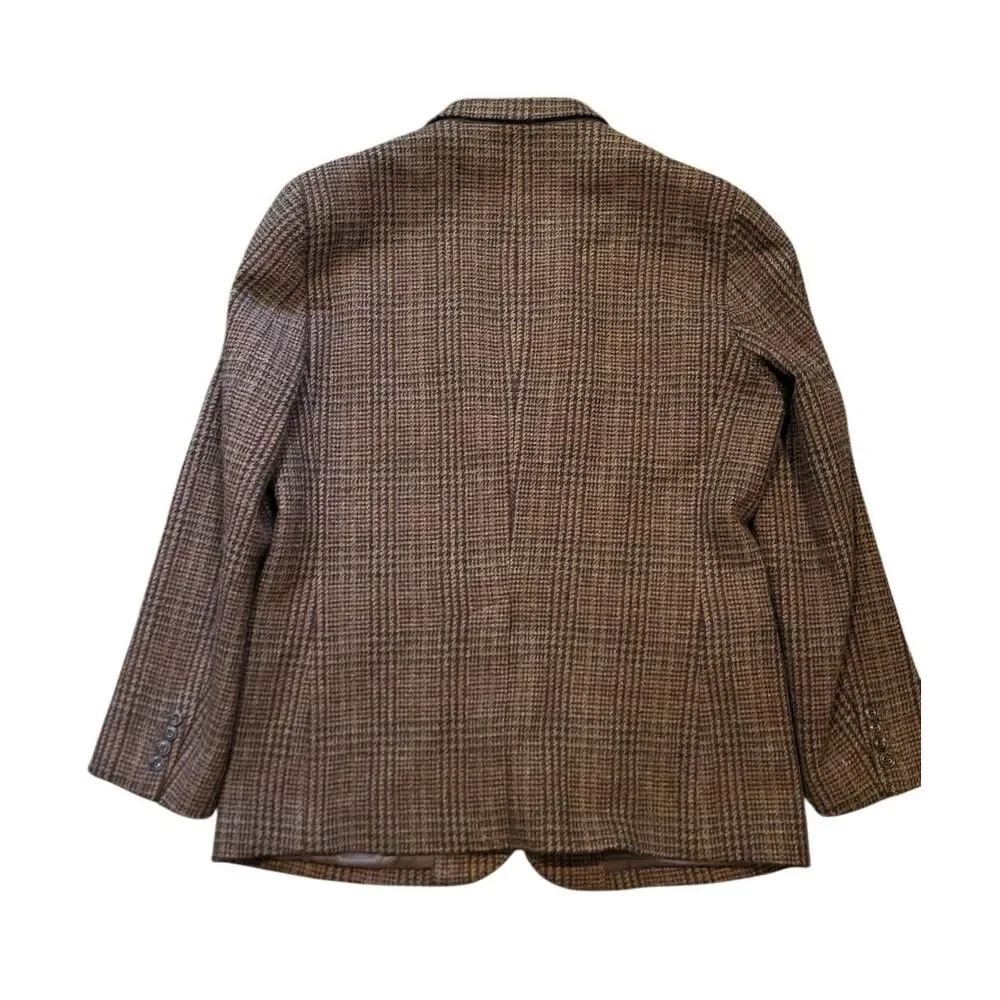 L.L. Bean Signature Blazer Men's 44 Brown Plaid Check Sport Coat Wool Classic